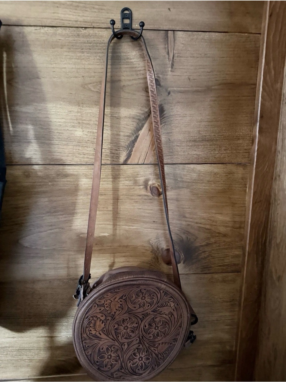 American Darling Brown Floral Tooled Round Crossbody Bag